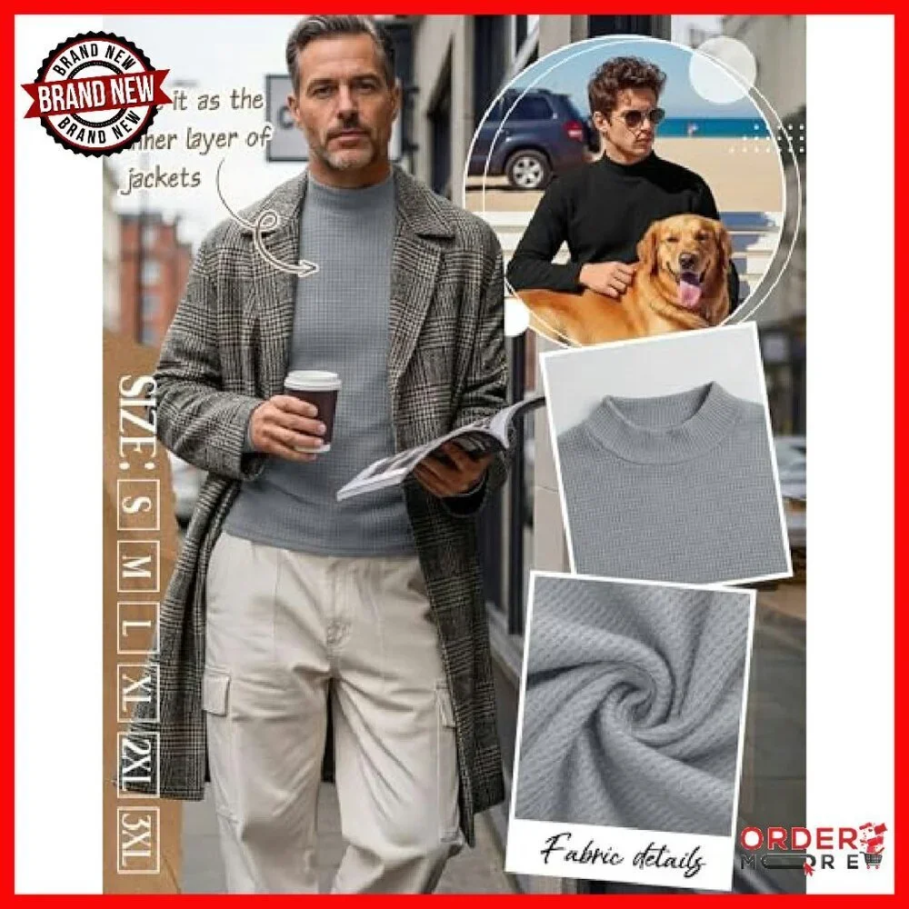 3 Pack Men's Thermal Waffle Mock Turtleneck Long Sleeve Shirts